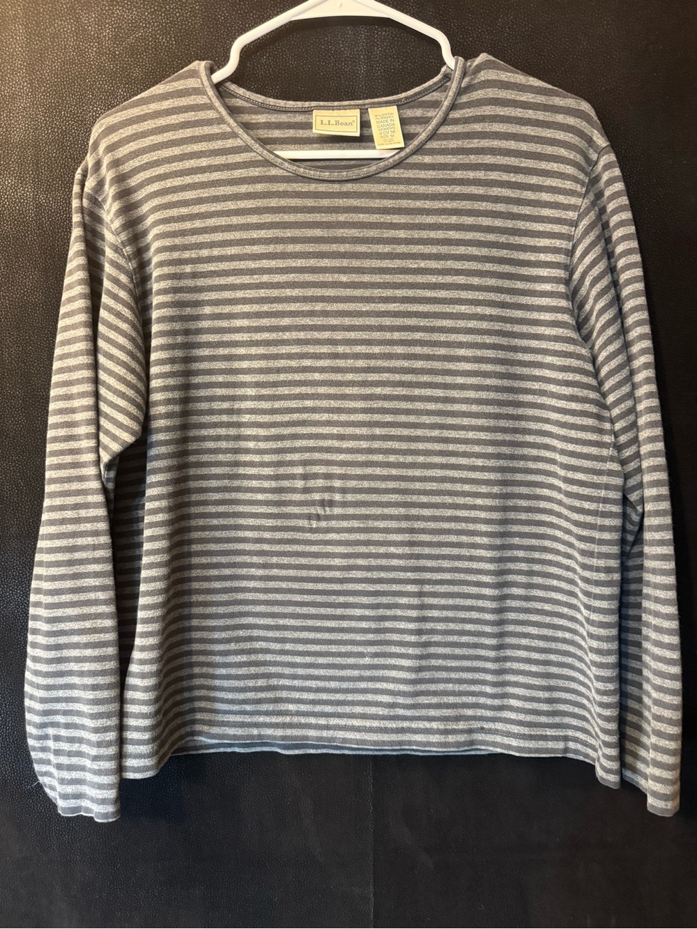 L.L.Bean Womens Medium Gray Striped Long Sleeve Shirt Cotton Made Canada FLAW